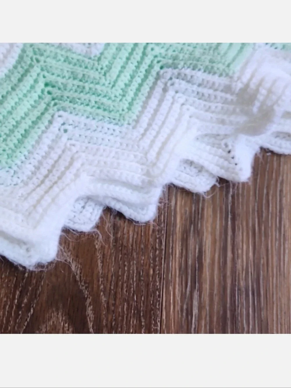 Green White Chevron Crochet Knitted Baby Blanket